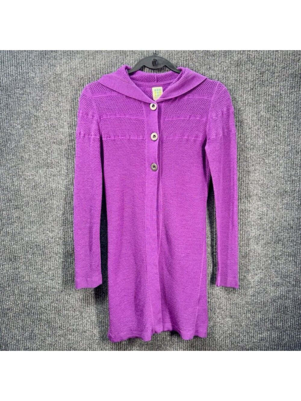 Title Nine Washable Wool Long Cardigan Women’s Small Purple Hooded Sweater Knit